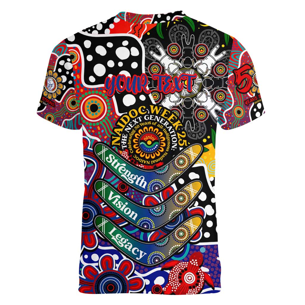 Personalised Bulldogs AFL Celebrating 50 Years of Naidoc Women V-Neck T-Shirt NAIDOC Week 2025 Aboriginal
