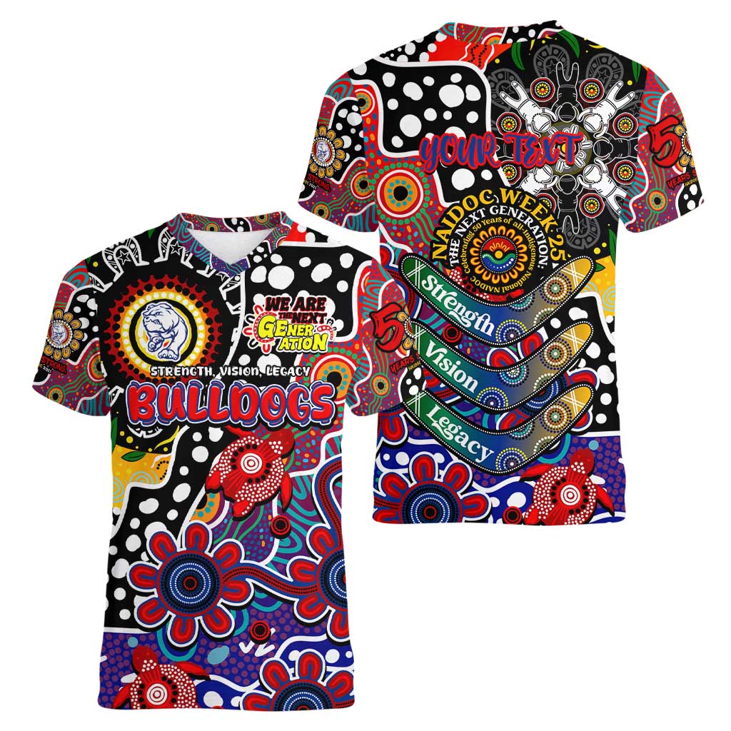 Personalised Bulldogs AFL Celebrating 50 Years of Naidoc Women V-Neck T-Shirt NAIDOC Week 2025 Aboriginal