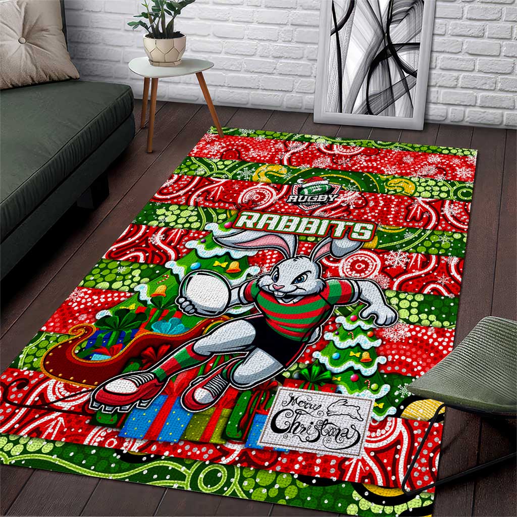 Rabbitohs Rugby Merry Christmas Area Rug Indigenous Australian Art