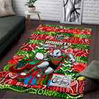 Rabbitohs Rugby Merry Christmas Area Rug Indigenous Australian Art