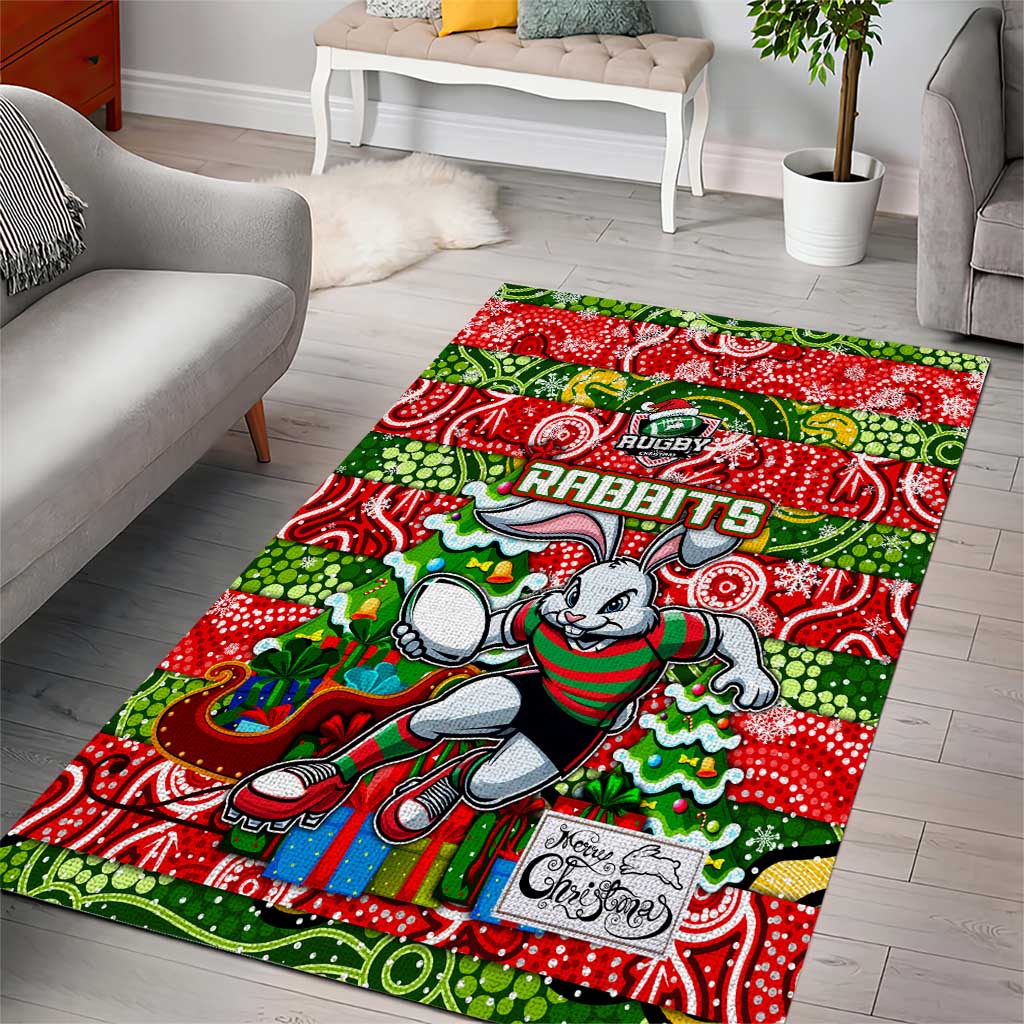 Rabbitohs Rugby Merry Christmas Area Rug Indigenous Australian Art