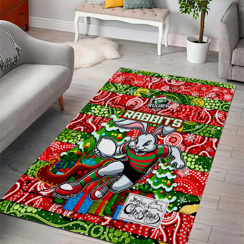 Rabbitohs Rugby Merry Christmas Area Rug Indigenous Australian Art