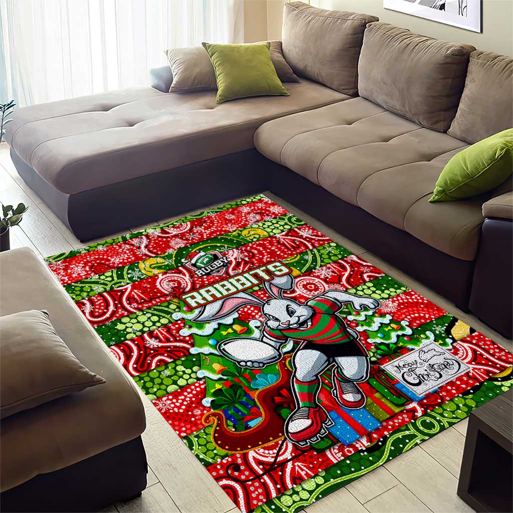 Rabbitohs Rugby Merry Christmas Area Rug Indigenous Australian Art