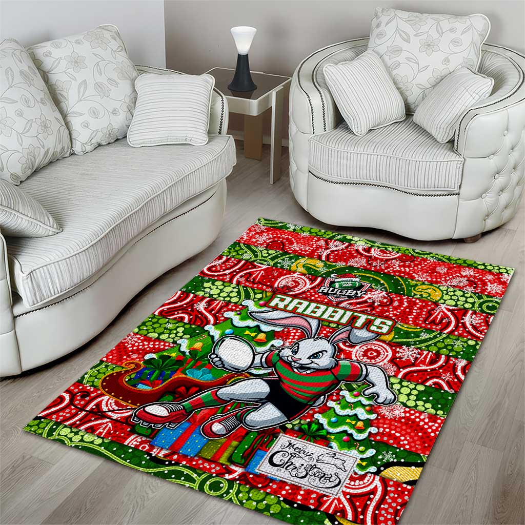 Rabbitohs Rugby Merry Christmas Area Rug Indigenous Australian Art
