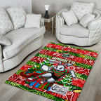 Rabbitohs Rugby Merry Christmas Area Rug Indigenous Australian Art