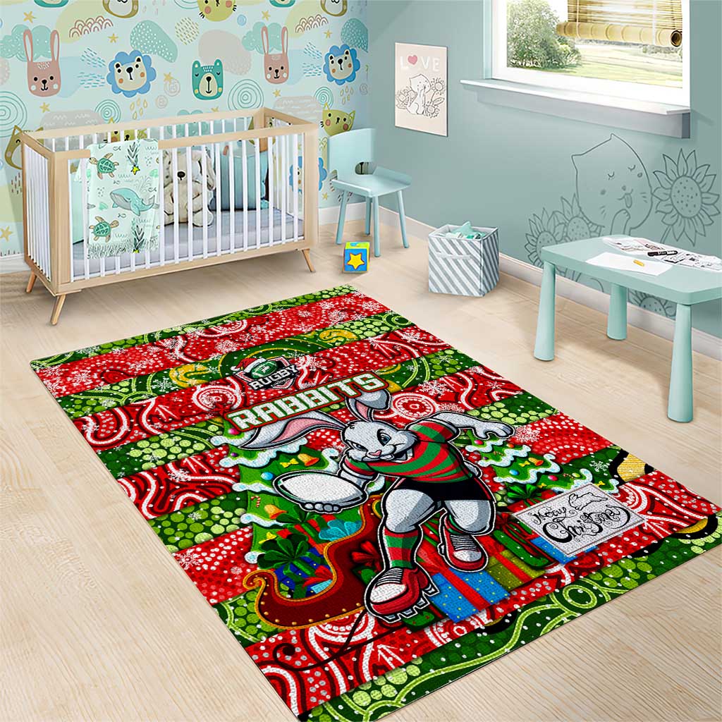 Rabbitohs Rugby Merry Christmas Area Rug Indigenous Australian Art