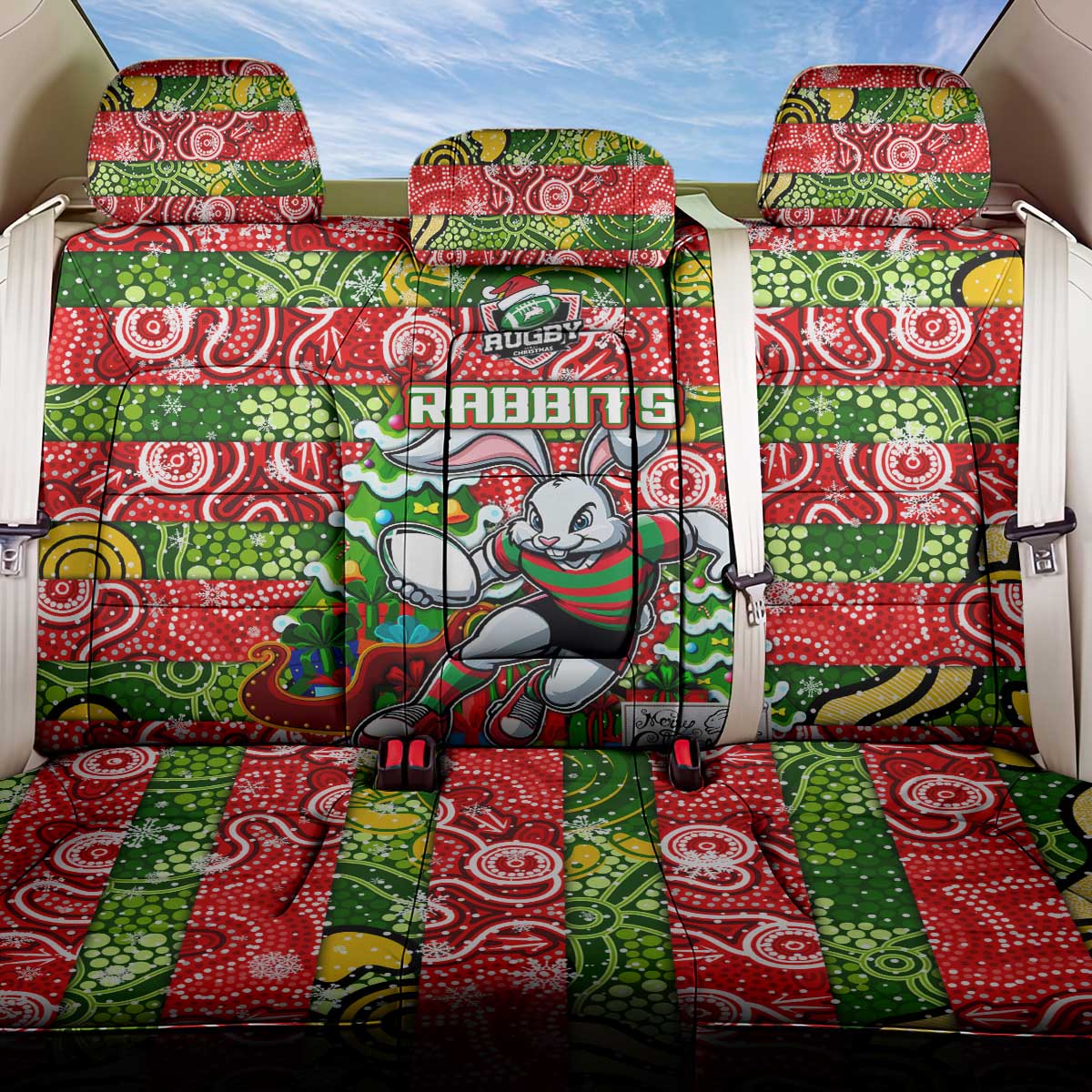 Rabbitohs Rugby Merry Christmas Back Car Seat Cover Indigenous Australian Art
