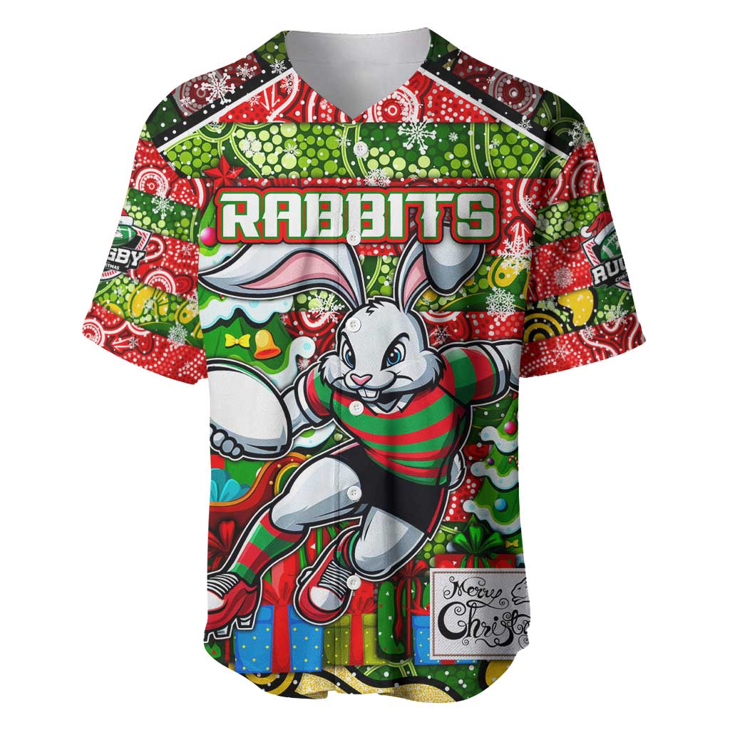 Custom Rabbitohs Rugby Merry Christmas Baseball Jersey Indigenous Australian Art