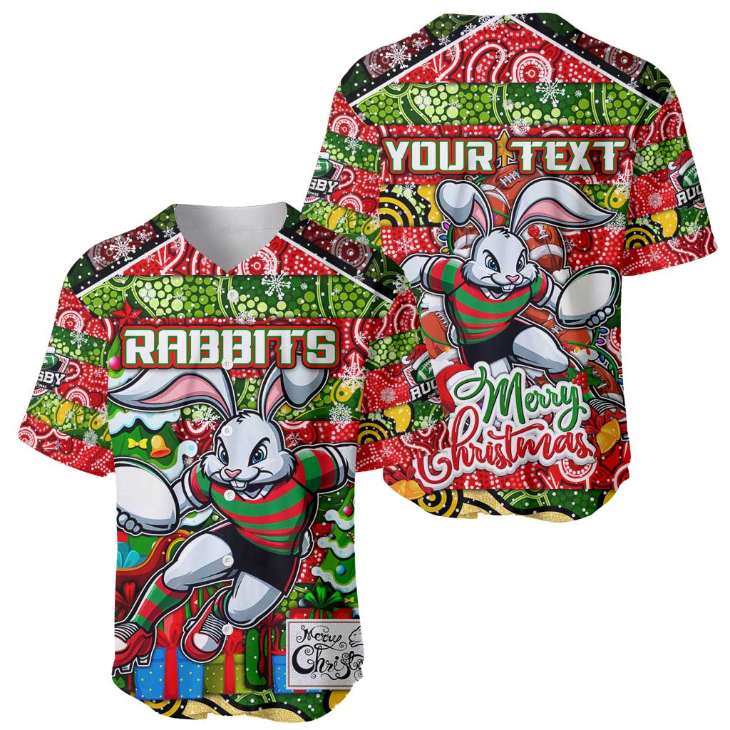 Custom Rabbitohs Rugby Merry Christmas Baseball Jersey Indigenous Australian Art