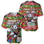 Custom Rabbitohs Rugby Merry Christmas Baseball Jersey Indigenous Australian Art