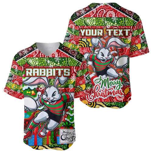 Custom Rabbitohs Rugby Merry Christmas Baseball Jersey Indigenous Australian Art