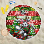 Rabbitohs Rugby Merry Christmas Beach Blanket Indigenous Australian Art