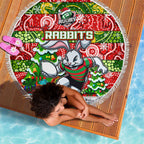 Rabbitohs Rugby Merry Christmas Beach Blanket Indigenous Australian Art