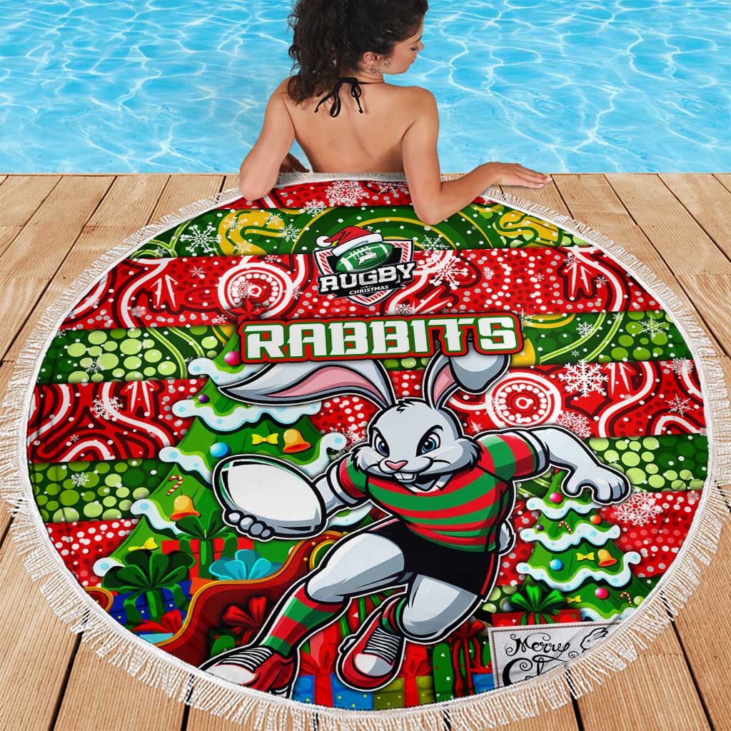 Rabbitohs Rugby Merry Christmas Beach Blanket Indigenous Australian Art