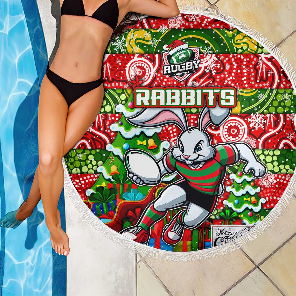 Rabbitohs Rugby Merry Christmas Beach Blanket Indigenous Australian Art