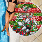 Rabbitohs Rugby Merry Christmas Beach Blanket Indigenous Australian Art