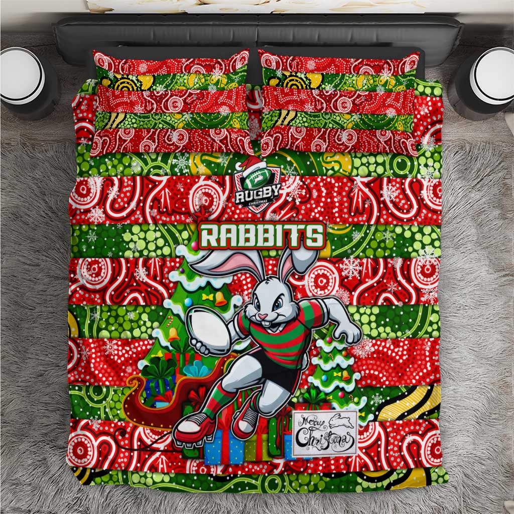 Rabbitohs Rugby Merry Christmas Bedding Set Indigenous Australian Art