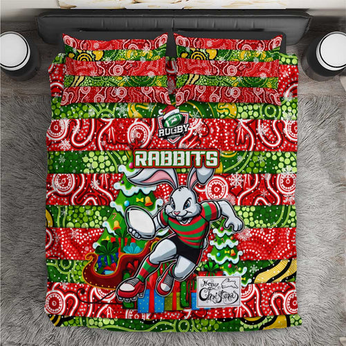 Rabbitohs Rugby Merry Christmas Bedding Set Indigenous Australian Art