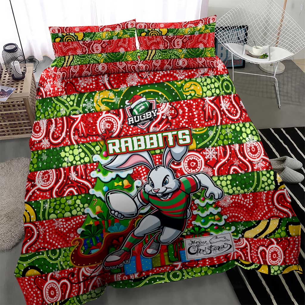 Rabbitohs Rugby Merry Christmas Bedding Set Indigenous Australian Art