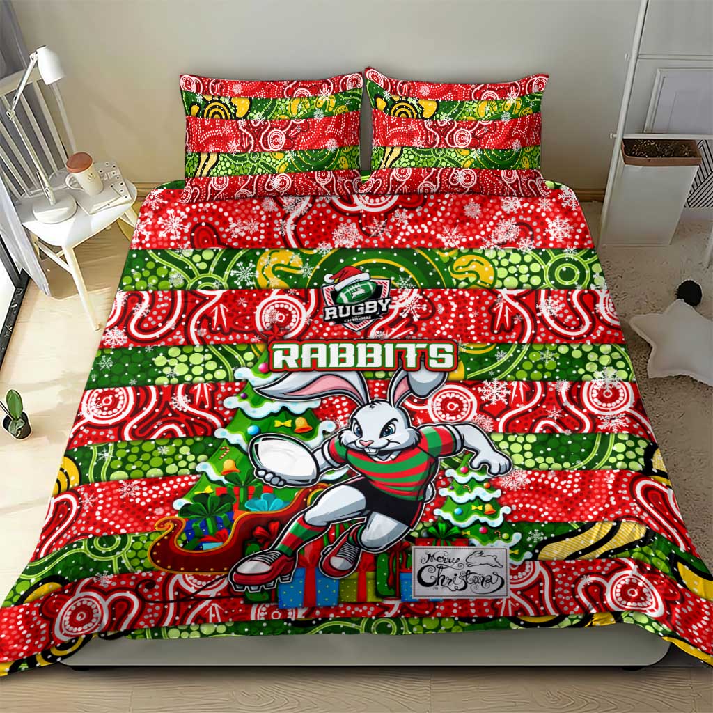 Rabbitohs Rugby Merry Christmas Bedding Set Indigenous Australian Art