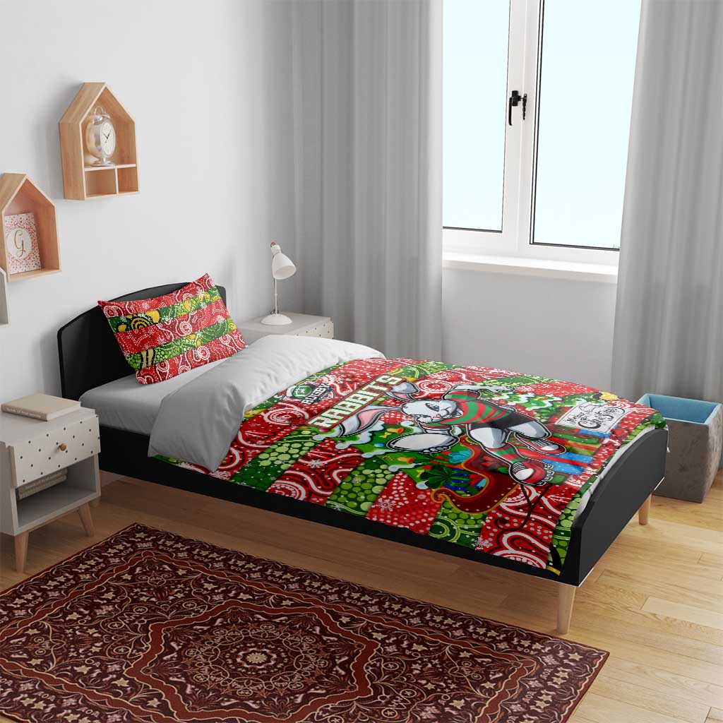 Rabbitohs Rugby Merry Christmas Bedding Set Indigenous Australian Art
