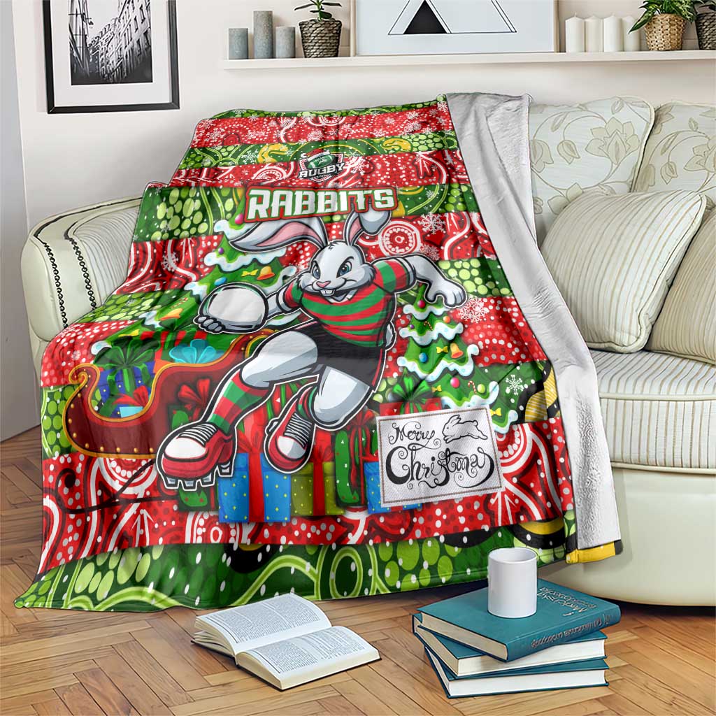 Rabbitohs Rugby Merry Christmas Blanket Indigenous Australian Art