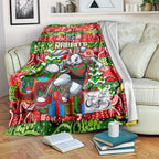 Rabbitohs Rugby Merry Christmas Blanket Indigenous Australian Art