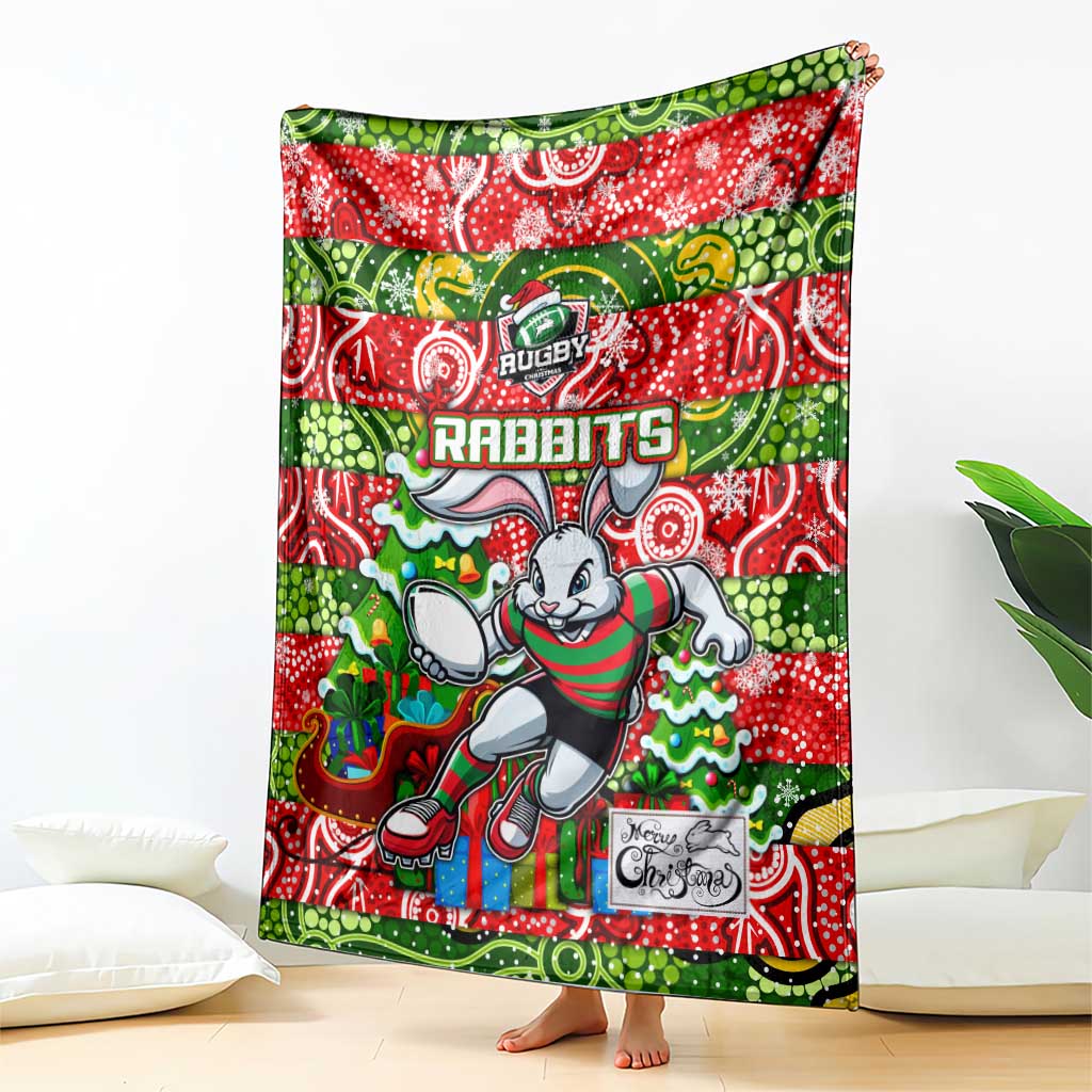 Rabbitohs Rugby Merry Christmas Blanket Indigenous Australian Art