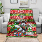 Rabbitohs Rugby Merry Christmas Blanket Indigenous Australian Art