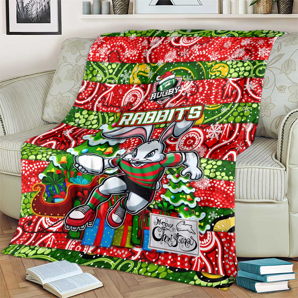 Rabbitohs Rugby Merry Christmas Blanket Indigenous Australian Art