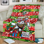 Rabbitohs Rugby Merry Christmas Blanket Indigenous Australian Art