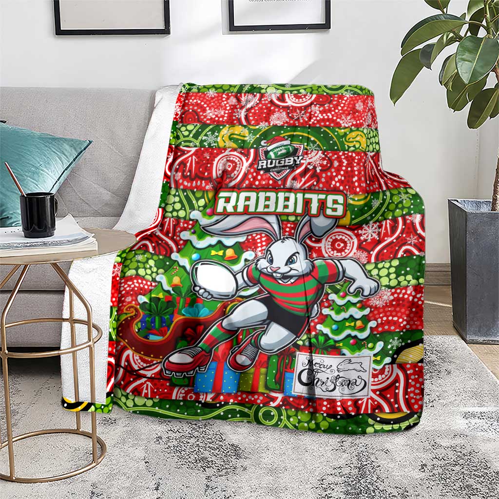 Rabbitohs Rugby Merry Christmas Blanket Indigenous Australian Art