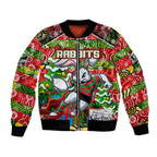 Custom Rabbitohs Rugby Merry Christmas Bomber Jacket Indigenous Australian Art