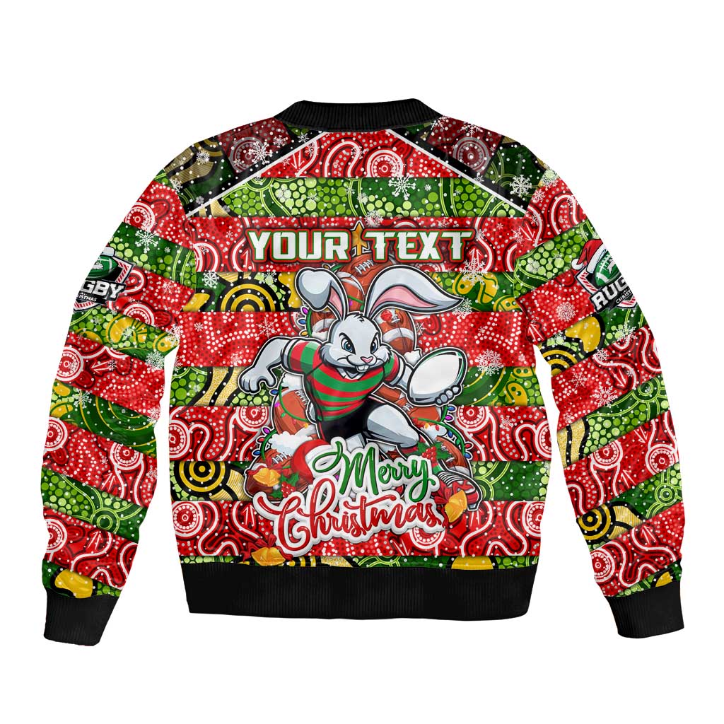 Custom Rabbitohs Rugby Merry Christmas Bomber Jacket Indigenous Australian Art