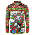 Custom Rabbitohs Rugby Merry Christmas Button Sweatshirt Indigenous Australian Art