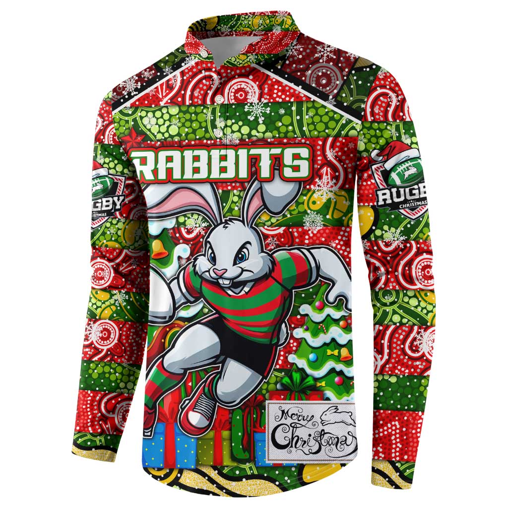 Custom Rabbitohs Rugby Merry Christmas Button Sweatshirt Indigenous Australian Art