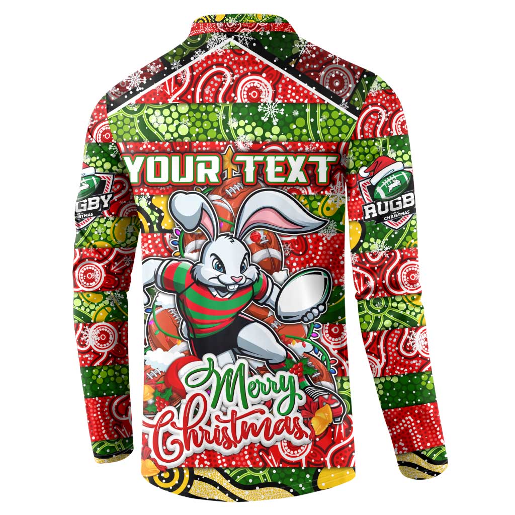 Custom Rabbitohs Rugby Merry Christmas Button Sweatshirt Indigenous Australian Art