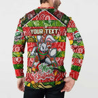 Custom Rabbitohs Rugby Merry Christmas Button Sweatshirt Indigenous Australian Art