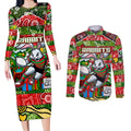 Custom Rabbitohs Rugby Merry Christmas Couples Matching Long Sleeve Bodycon Dress and Long Sleeve Button Shirt Indigenous Australian Art