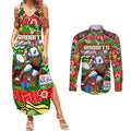 Custom Rabbitohs Rugby Merry Christmas Couples Matching Summer Maxi Dress and Long Sleeve Button Shirt Indigenous Australian Art