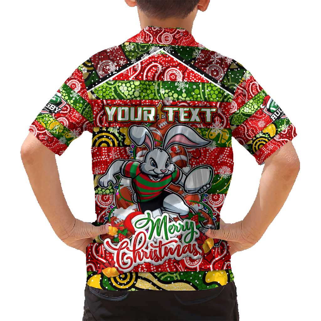 Custom Rabbitohs Rugby Merry Christmas Family Matching Long Sleeve Bodycon Dress and Hawaiian Shirt Indigenous Australian Art