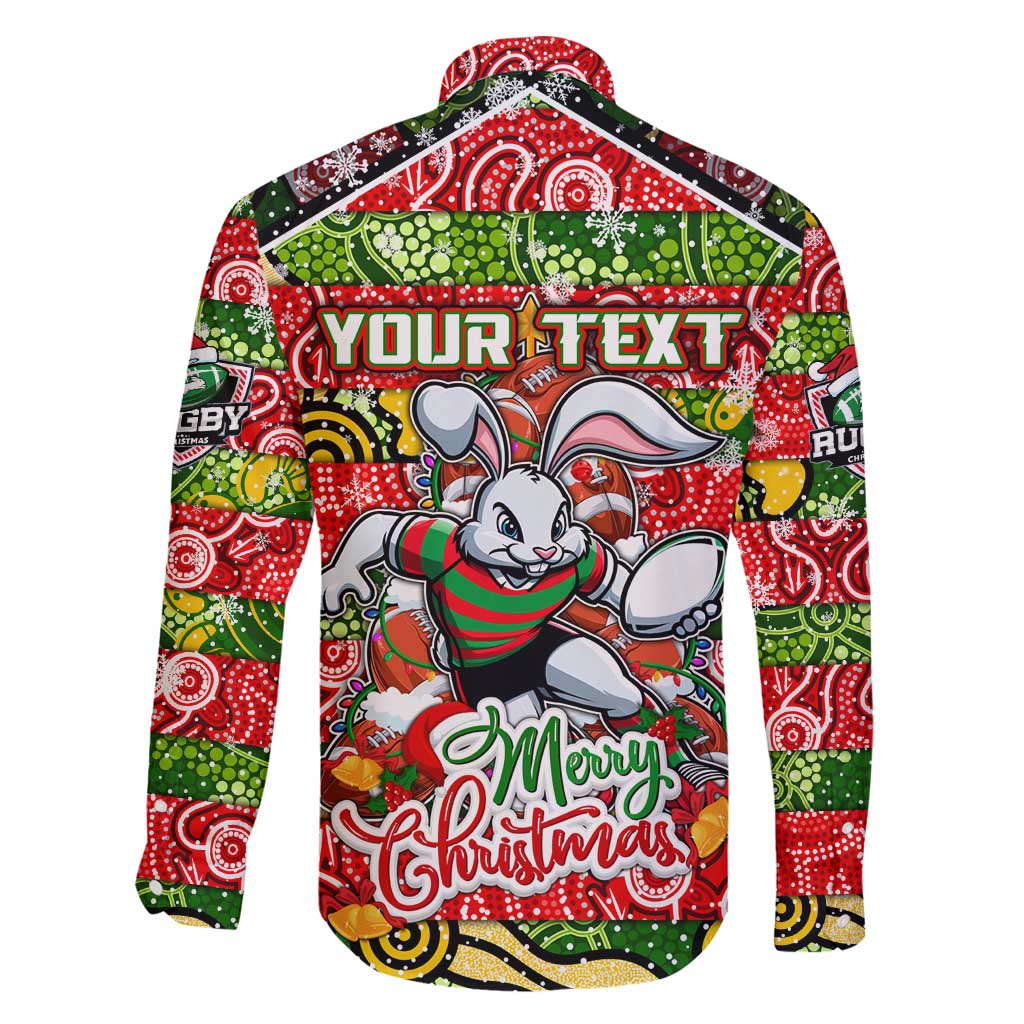 Custom Rabbitohs Rugby Merry Christmas Family Matching Long Sleeve Bodycon Dress and Hawaiian Shirt Indigenous Australian Art