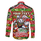 Custom Rabbitohs Rugby Merry Christmas Family Matching Off The Shoulder Long Sleeve Dress and Hawaiian Shirt Indigenous Australian Art