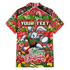 Custom Rabbitohs Rugby Merry Christmas Family Matching Off Shoulder Maxi Dress and Hawaiian Shirt Indigenous Australian Art