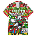 Custom Rabbitohs Rugby Merry Christmas Family Matching Puletasi and Hawaiian Shirt Indigenous Australian Art