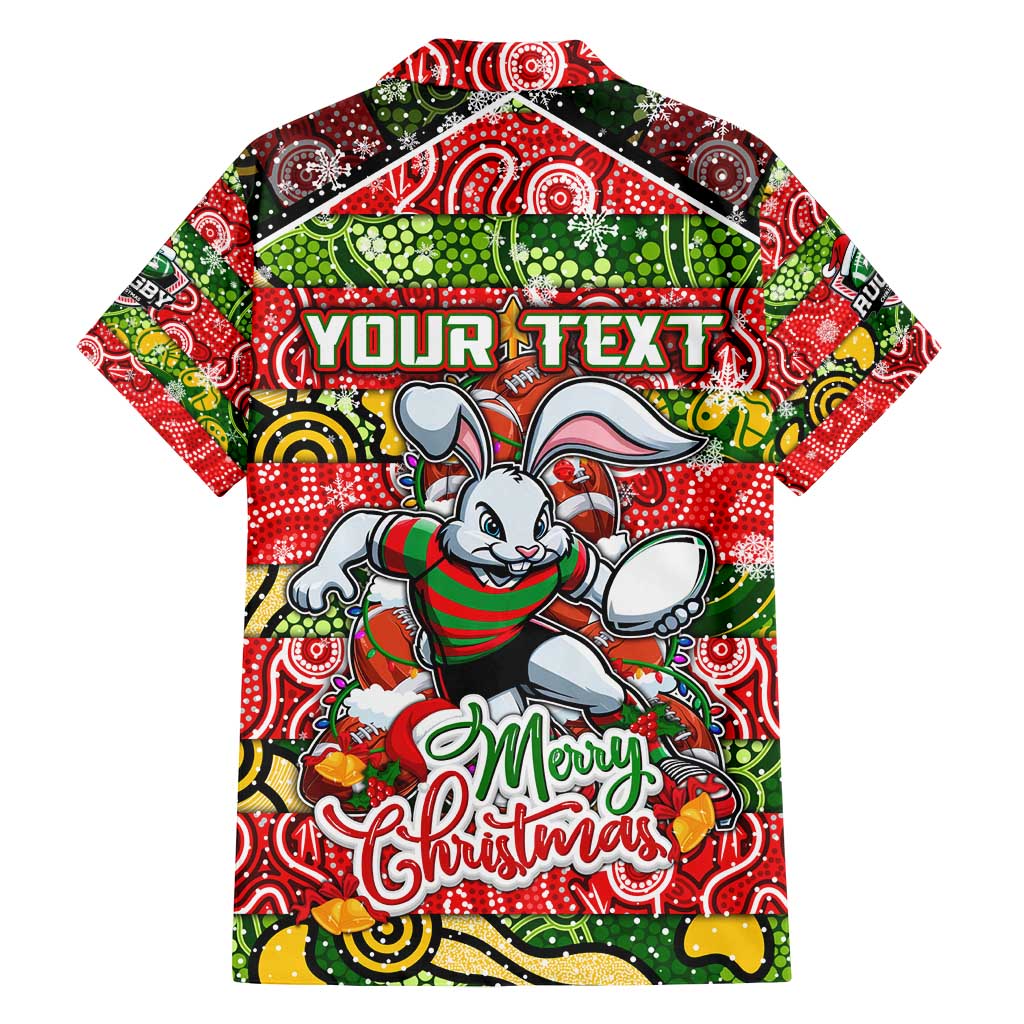 Custom Rabbitohs Rugby Merry Christmas Family Matching Summer Maxi Dress and Hawaiian Shirt Indigenous Australian Art