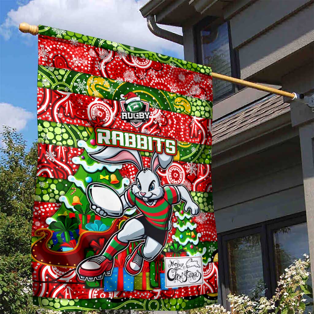 Rabbitohs Rugby Merry Christmas Garden Flag Indigenous Australian Art