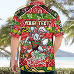 Custom Rabbitohs Rugby Merry Christmas Hawaiian Shirt Indigenous Australian Art