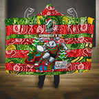 Rabbitohs Rugby Merry Christmas Hooded Blanket Indigenous Australian Art