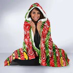 Rabbitohs Rugby Merry Christmas Hooded Blanket Indigenous Australian Art